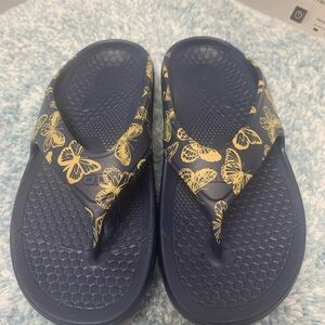 Womens Navy and Yellow Butterfly Spenco Sandals